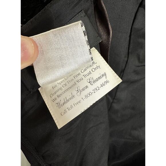 Jovani Embellished Lace Brown Satin Black Beaded Prom Evening Gown 12 Pageant - Picture 10 of 16